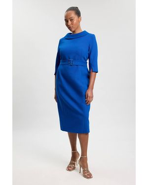 Karen Millen Plus Size Tailored Roll Neck Pencil Midi Dress - Blue