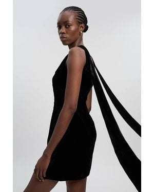 Karen Millen Velvet Woven Mini Dress With Back Ties - Black