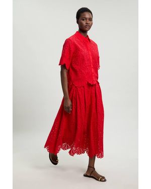 Karen Millen Cotton Broderie Maxi Skirt - Red