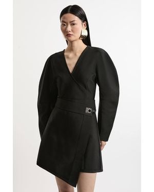 Karen Millen Tall Figure Form Bandage Asymmetric Mini Skirt - Black