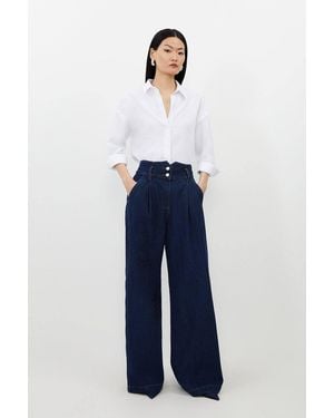 Karen Millen Petite Denim Wide Leg Trousers - Blue