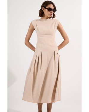 Karen Millen Spring Tweed Tailored Sleeveless Full Skirted Midi Dress - Natural