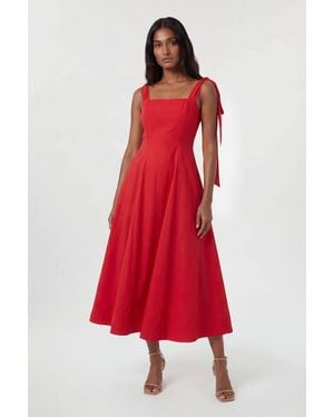 Karen Millen Viscose Linen Tie Strap Woven Prom Dress - Red