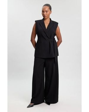 Karen Millen Plus Size Compact Stretch Tailored Wide Leg Trouser - Black