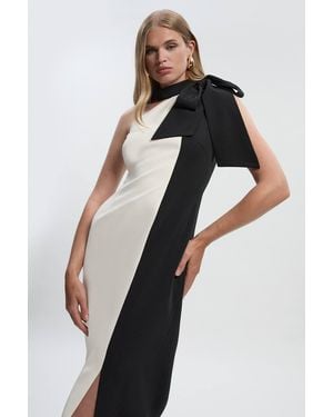 Karen Millen Soft Tailored Colour Block Bow Tie Neck Midi Dress - Black