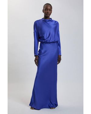 Karen Millen Viscose Satin Cowl Neck Midi Dress - Blue