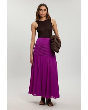 Karen Millen Viscose Georgette Drop Hem Woven Maxi Skirt - Purple