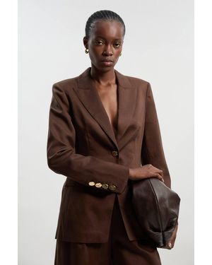 Karen Millen Tailored Linen Single Breasted Blazer - Brown