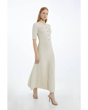 Karen Millen Petite Rib Knit Military Trim Maxi Dress - White