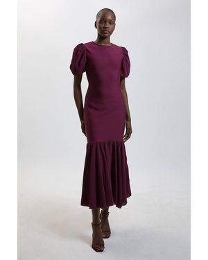 Karen Millen Bandage Figure Form Chiffon Sleeve Knit Dress - Purple