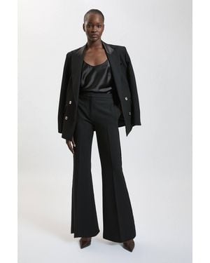Karen Millen Compact Stretch & Satin Mix Tux Kickflare Trouser - Black