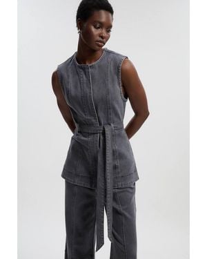 Karen Millen Denim Sleeveless Belted Jacket - Black