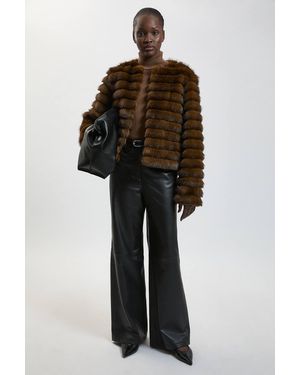 Karen Millen Faux Fur Panelled Long Sleeve Jacket - Black
