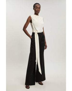 Karen Millen Asymmetric Drape Viscose Crepe Neck Top With Tie Detail - White