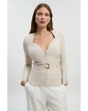 Karen Millen Figure Form Bandage Belted Top - Natural
