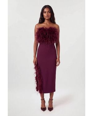 Karen Millen Figure Form Bandage Feather Detail Bandeau Knit Midi Dress - Red