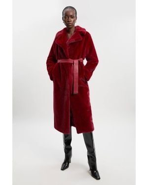 Karen Millen Faux Fur Longline Coat - Red