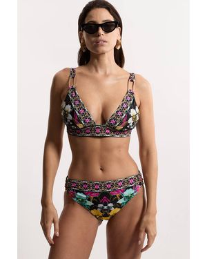 Karen Millen Mirror Print Plunge Bikini Bottoms - Black