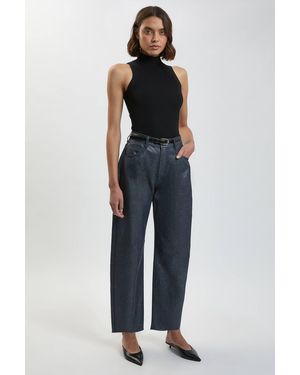 Karen Millen Metallic Denim Coated Barrel Jeans - Blue