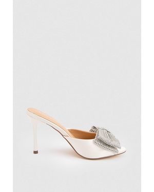 Karen Millen Satin Bow Embellishment Peep Toe Mule - Natural