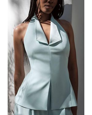 Karen Millen Satin Back Crepe Tailored Tux Waistcoat - Blue