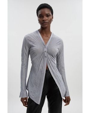 Karen Millen Sparkle Metallic Knitted Fitted Cardigan Jumper - Grey