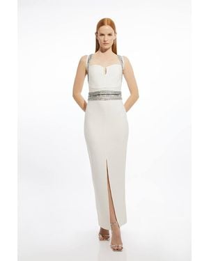 Karen Millen Petite Bandage Figure Form Knit Embellished Maxi Dress - White