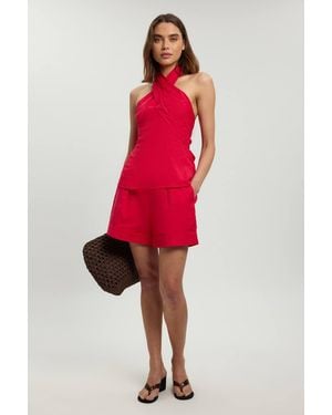 Karen Millen Viscose Linen Woven Shorts - Red