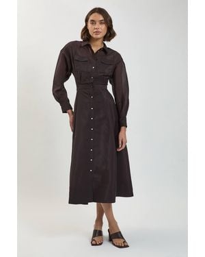 Karen Millen Petite Trim Detail Organdie Midi Shirt Dress - Black