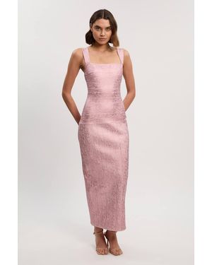 Karen Millen Foil Metallic Figure Form Bandage Strappy Knit Maxi Dress - Pink