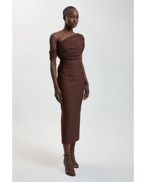 Karen Millen Bandage Knit Lace Figure Form Midi Dress - Brown