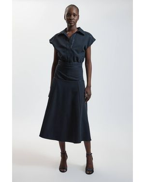 Karen Millen Tailored Stretch Full Skirted Midi Dress - Blue