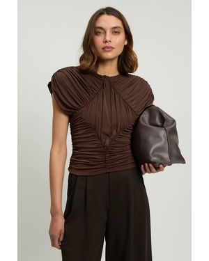 Karen Millen Premium Ruched Jersey Cut Out Back Top - Brown