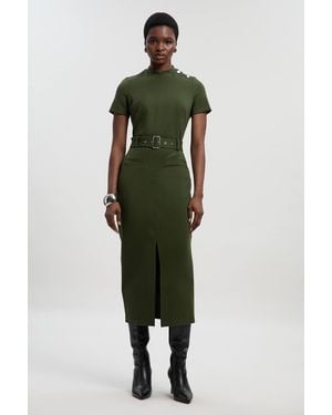 Karen Millen Belted Ponte Midi Dress - Green