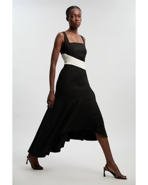 Karen Millen Compact Stretch Strappy Asymmetric Hem Maxi Dress - Black