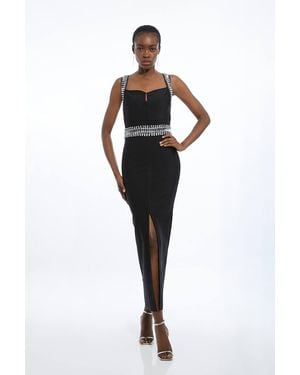 Karen Millen Bandage Figure Form Knit Embellished Maxi Dress - Black
