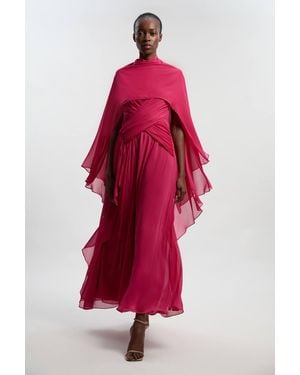 Karen Millen Petite Crinkle Cross Front Georgette Woven Maxi Dress - Red
