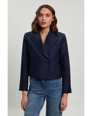 Karen Millen Tailored Satin Tux Cropped Blazer - Blue