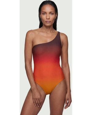 Karen Millen Ombre Printed One Shoulder Swimsuit - Orange