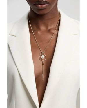 Karen Millen Modern Pearl Pendant Necklace - Brown