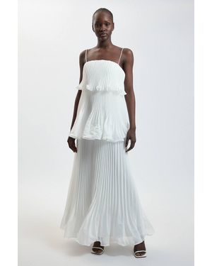 Karen Millen Pleated Organdie Woven Maxi Dress - White