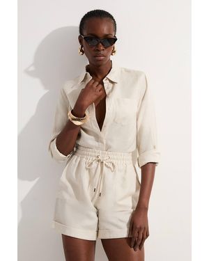 Karen Millen Viscose Linen Tie Waist Woven Shorts - Natural