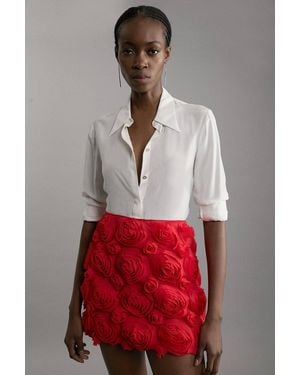 Karen Millen Crinkle Rosette Woven Mini Skirt - Red