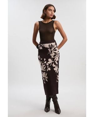 Karen Millen Jacquard Floral Knitted Skirt - Brown