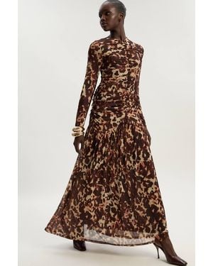 Karen Millen Leopard Print Mesh Maxi Dress - Brown