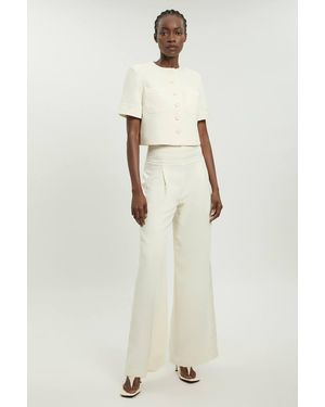 Karen Millen Satin Back Crepe Tailored Wide Leg Trouser - Natural