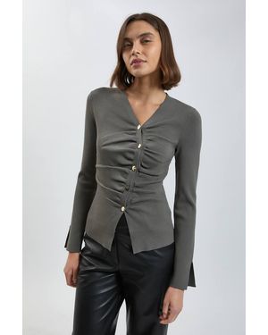Karen Millen Asymmetric Fastening Viscose Knit Cardigan Jumper - Grey