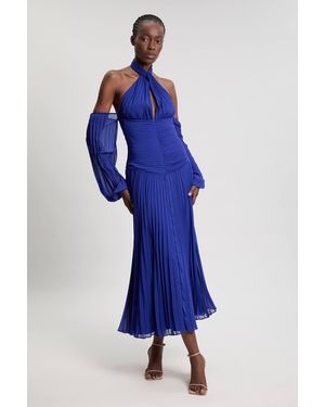 Karen Millen Crinkle Cold Shoulder Georgette Woven Maxi Dress - Blue