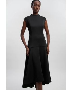 Karen Millen Scuba Dipped Ruffle Hem Woven Maxi Dress - Black