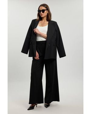Karen Millen Compact Viscose Tailored Wide Leg Trouser - Black